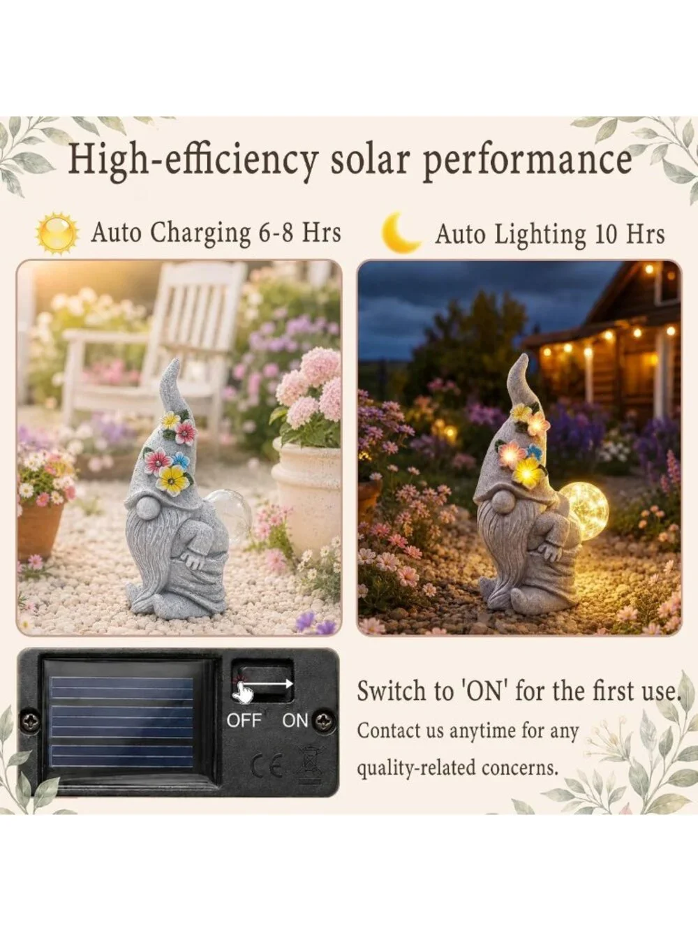 Whimsical Solar Garden Gnome Statue with LED Lights - Outdoor Decor Accent